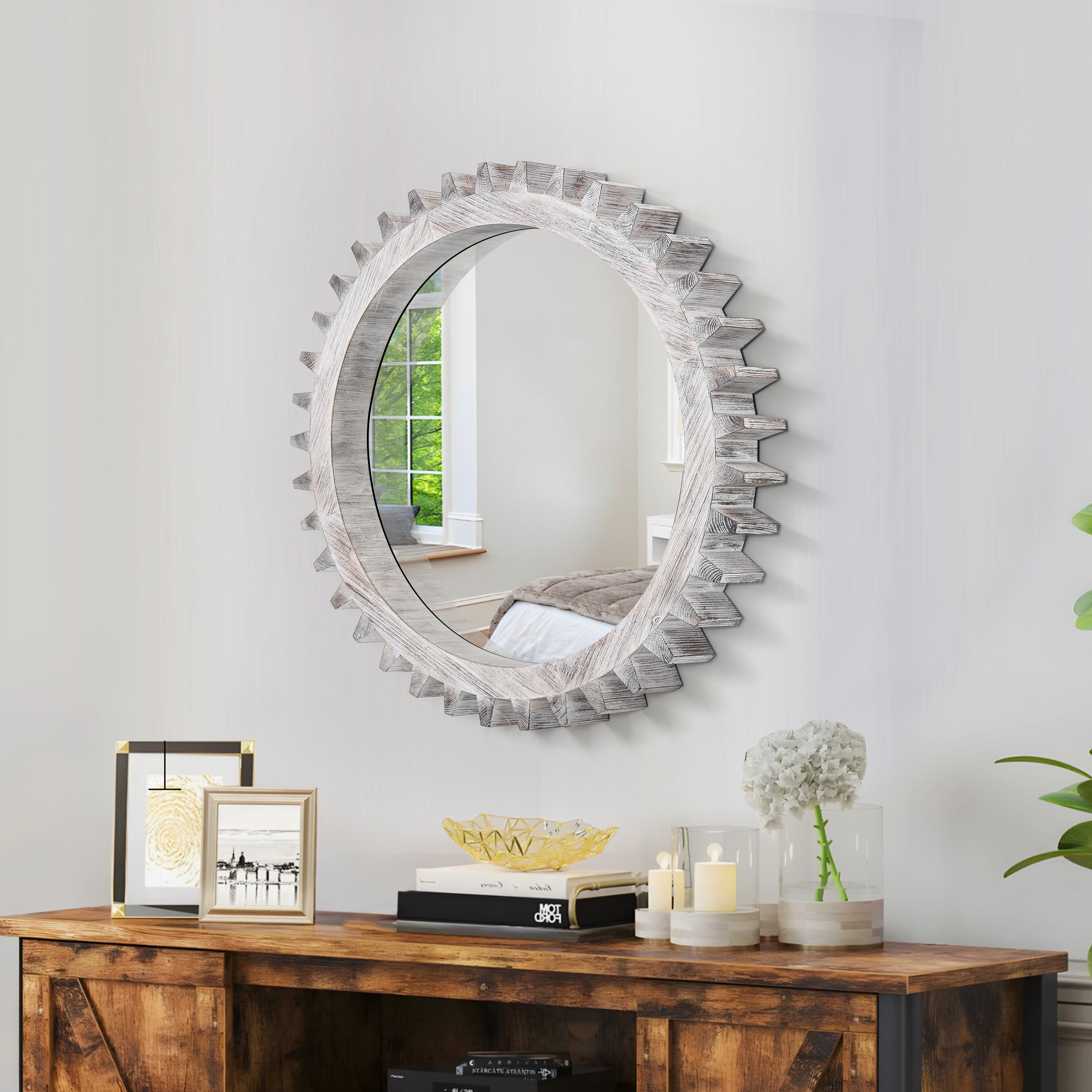 Vintage Gear-Shape Decorative Wall Mirror (17"x17")